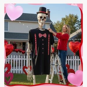 12 Foot Skeleton Valentine Tuxedo Costume T-Shirt - Black and Red